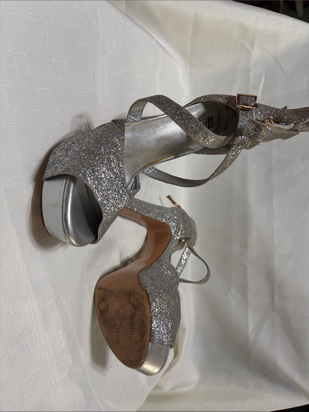 IDIFU IN5 Charcy silver glitter strappy platform chunky heels